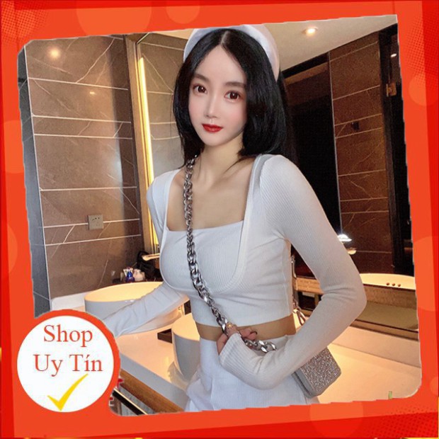 Áo croptop dệt kim form ôm tay dài trẻ trung hợp thời trang cho nữ