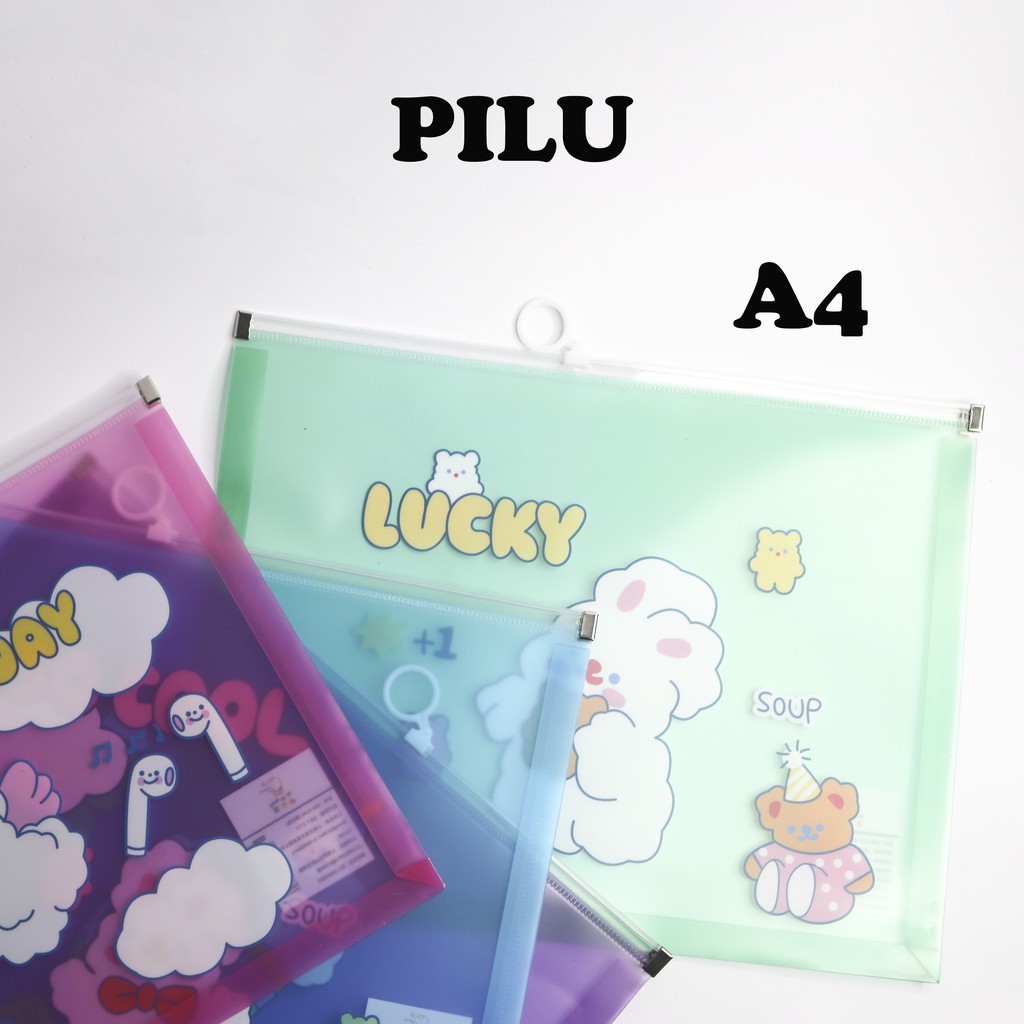 Túi Đựng Bút Tài Liệu Zip A4 pilu đựng bút vở sách size A4 hình đẹp dầy chắc chắn TB