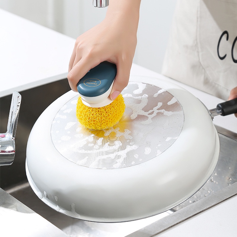 Dụng cụ rửa chén đầu bóng thép có thể thay thế và có tay cầm nhỏ gọn