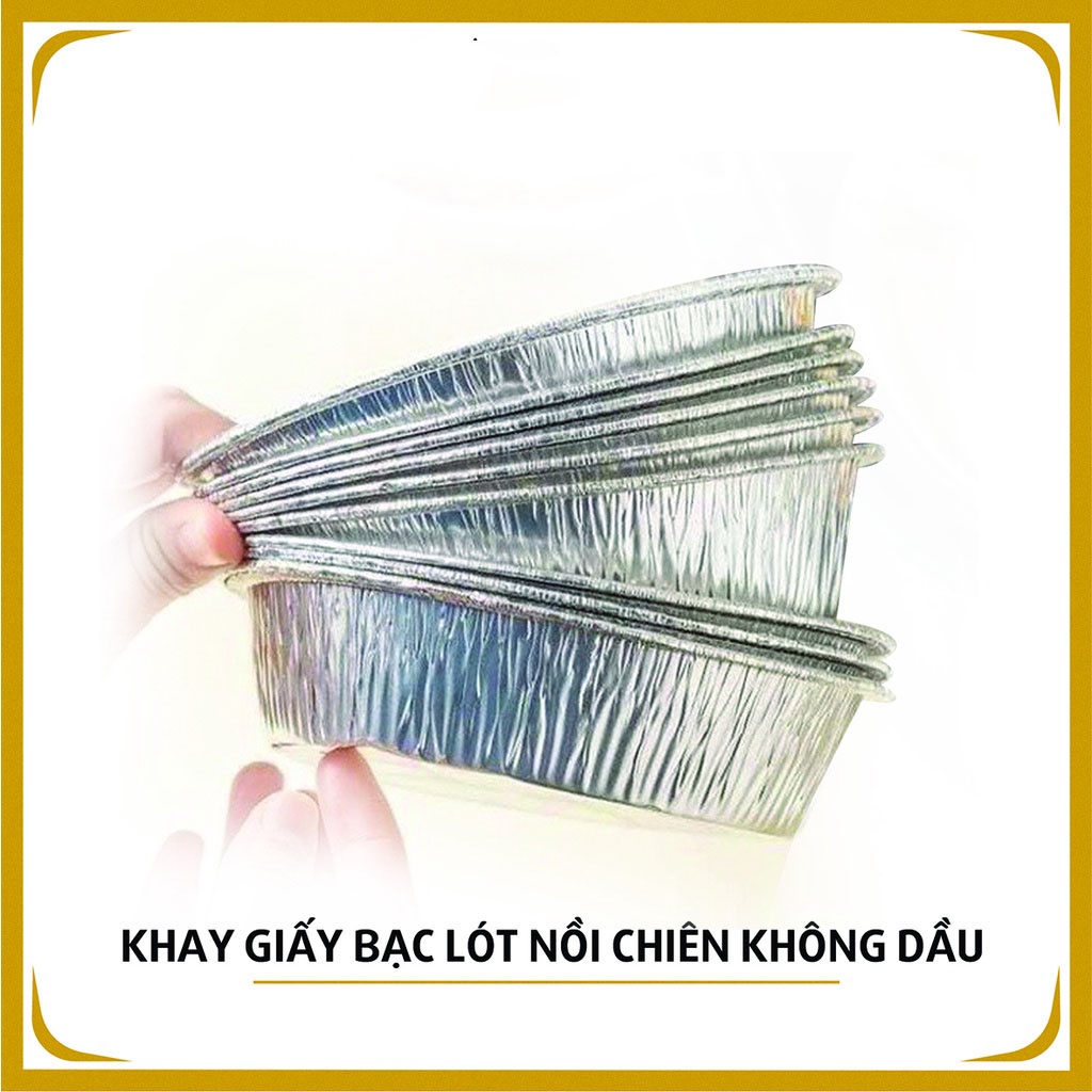 Set 10 Khay, bát giấy bạc  dùng cho nồi chiên không dầu, lò nướng, lò vi sóng, bảo vệ nồi, hấp thụ nhiệt tốt