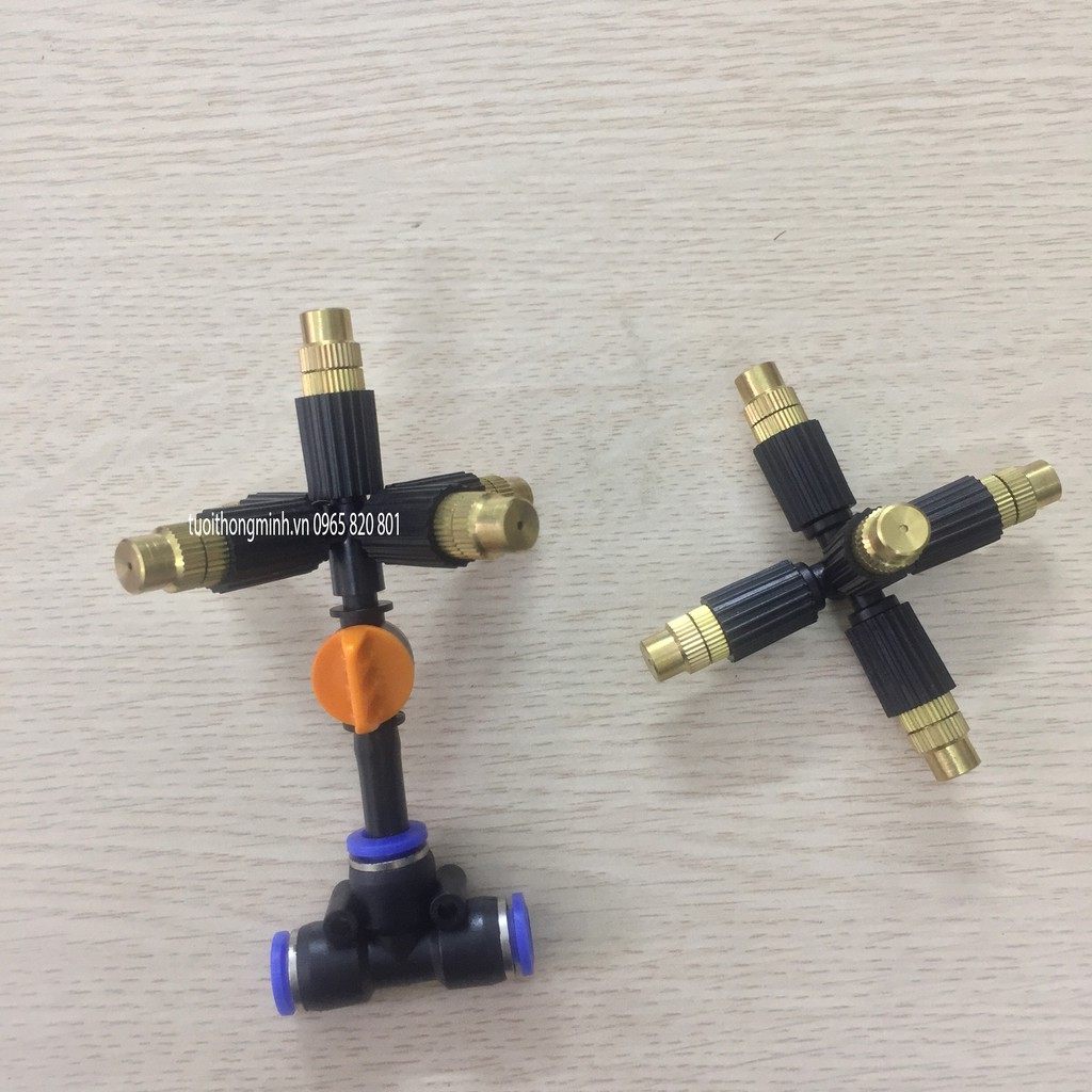 Béc phun sương bằng đồng 5 cửa có khóa kèm T nối nhanh 8,10,12mm