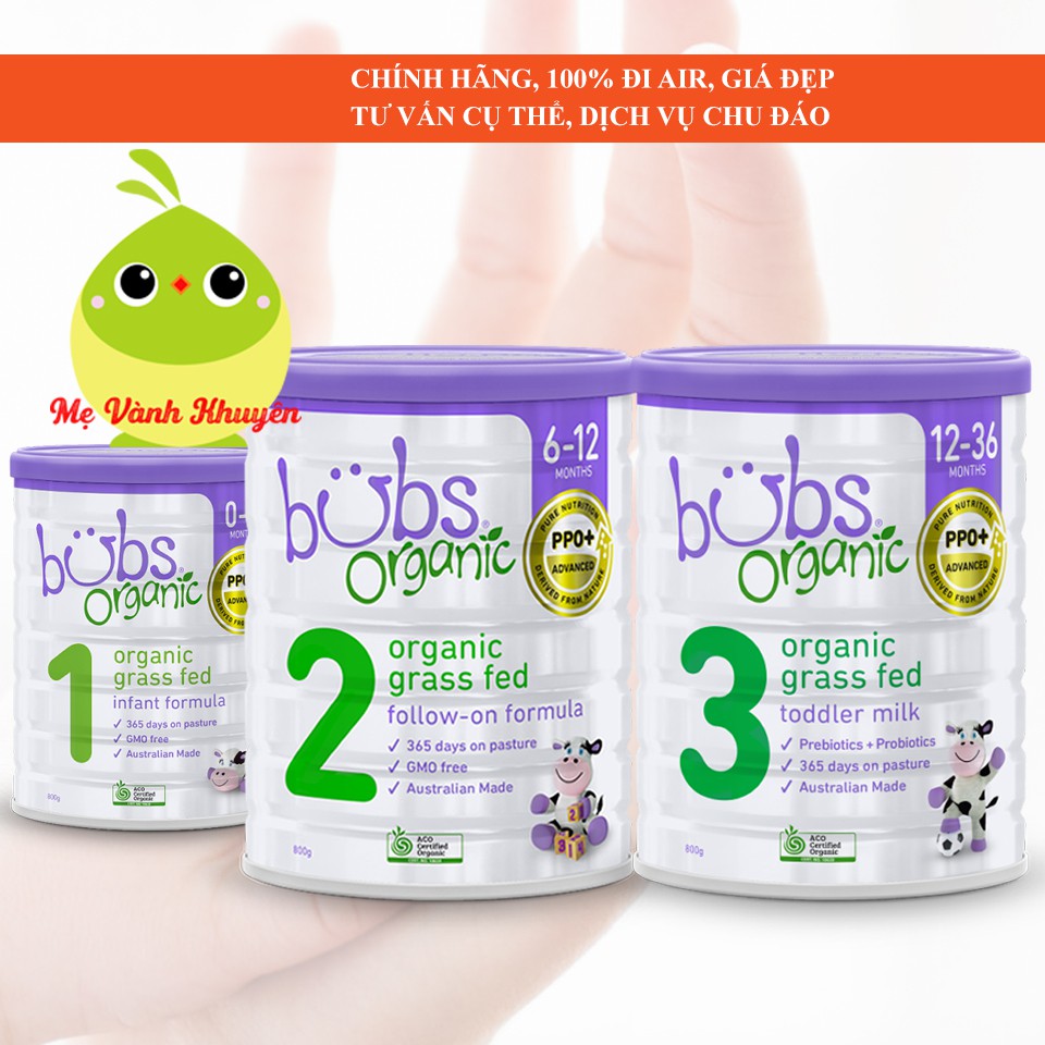 Sữa bò hữu cơ Bubs Organic số 1, 2, 3, Úc hộp 800g