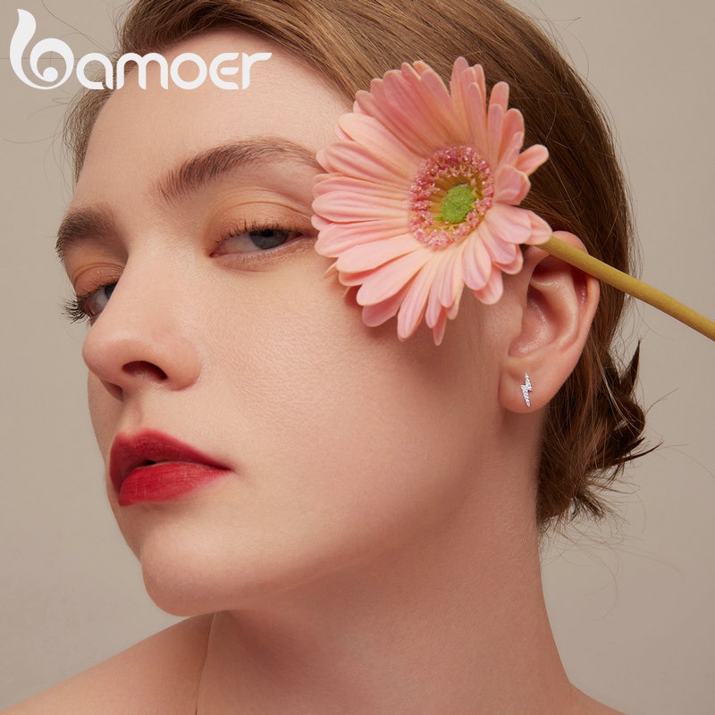 Khuyên tai BAMOER bạc 925 kiểu tia sét thời trang dành cho nữ
