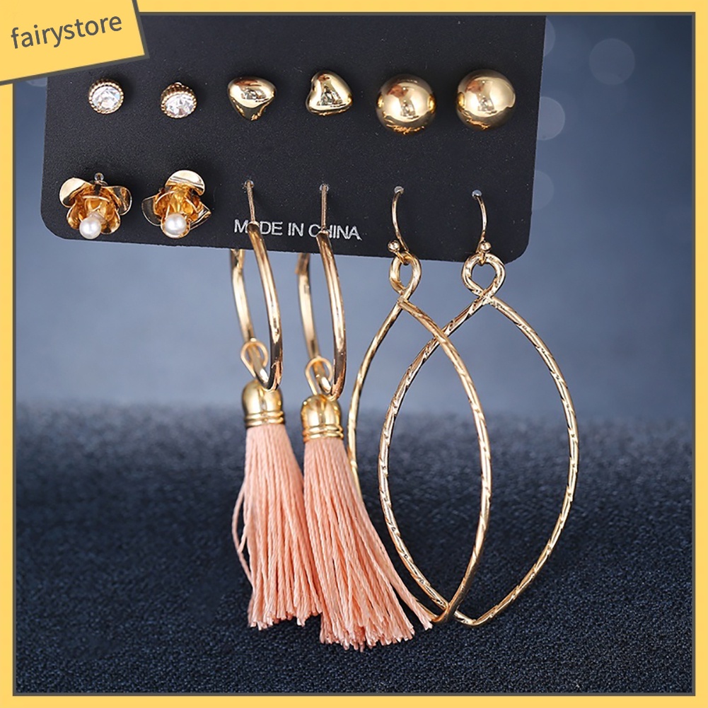 Set 6 Đôi Bông Tai Nhiều Kiểu Dáng Thời Trang Cho Nữ