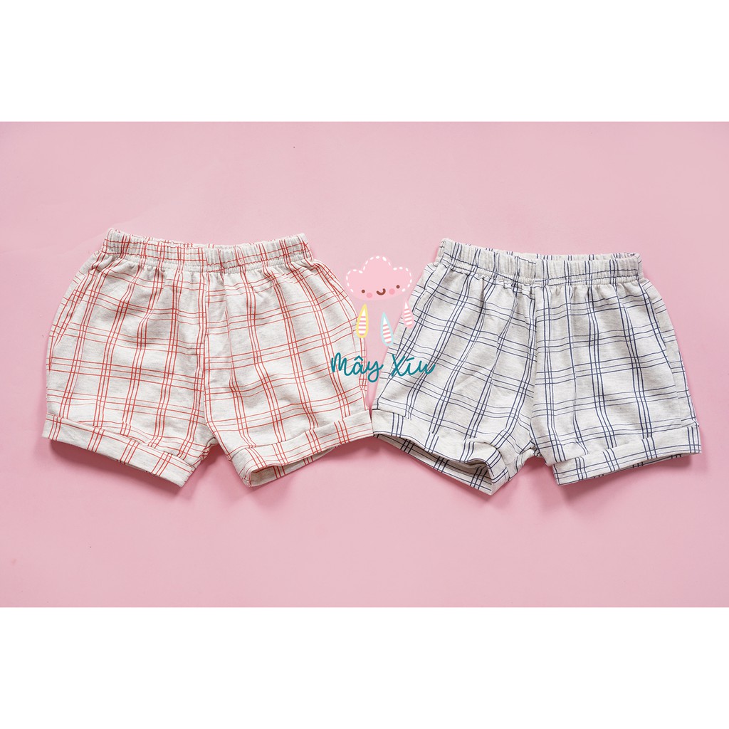 (100) Set 2 quần kẻ caro cotton 2 màu cam và xanh xuất Hàn Milkmile