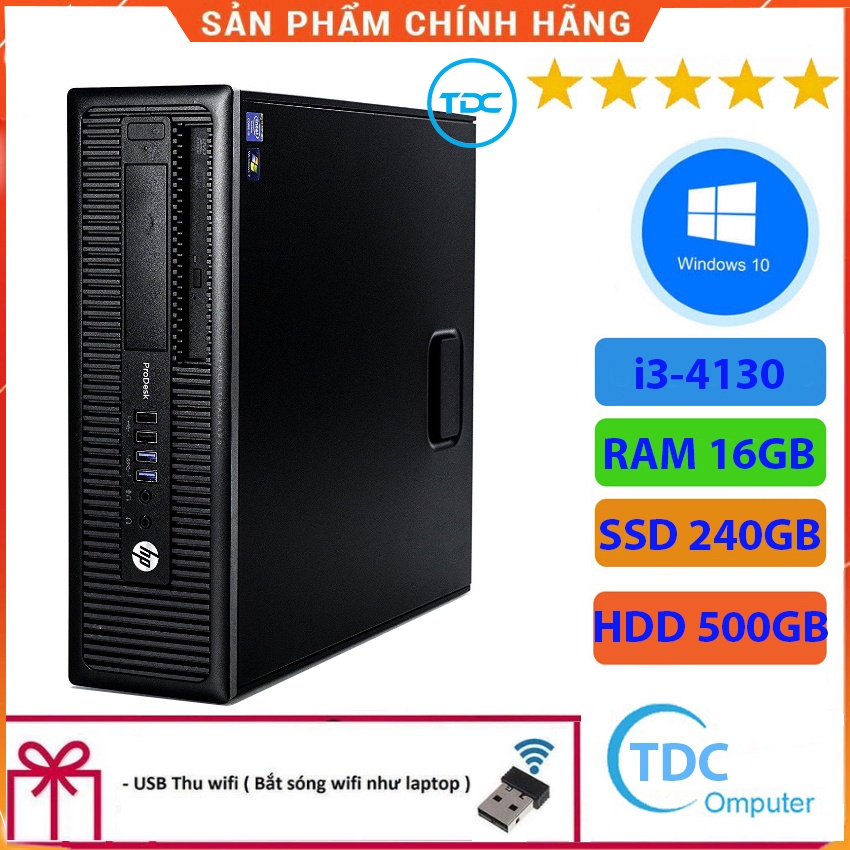 Case máy tính để bàn HP 400G1/600G1 CPU i3-4130 Ram 16GB SSD 240GB + HDD 500GB Tặng USB thu Wifi