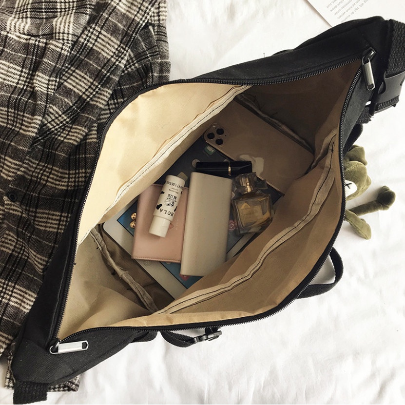 Túi vải đeo chéo trơn khuy cài cá tính cỡ lớn đựng sách vở đồ dùng đi học đi chơi giá rẻ