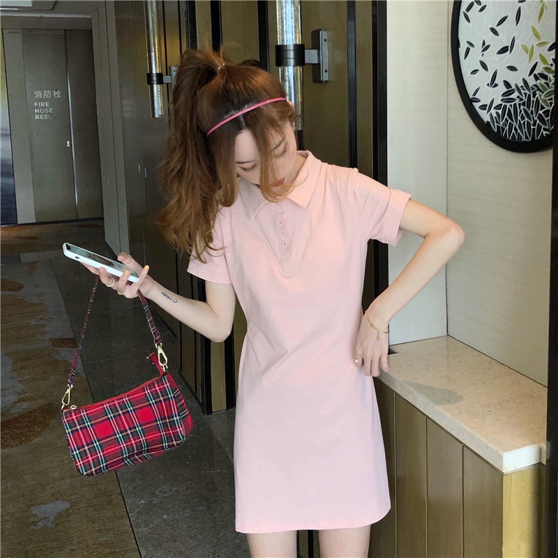 Váy polo ngắn tay màu hồng thiết kế xinh xắn thời trang cho nữ | BigBuy360 - bigbuy360.vn