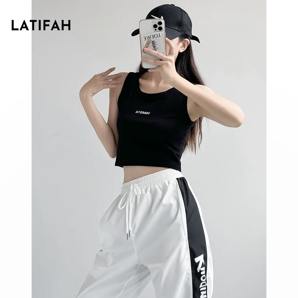 Áo thun croptop ba lỗ LATIFAH thêu chữ UNMISTA AT018 chất vãi dày dặn co giãn 4 chiều