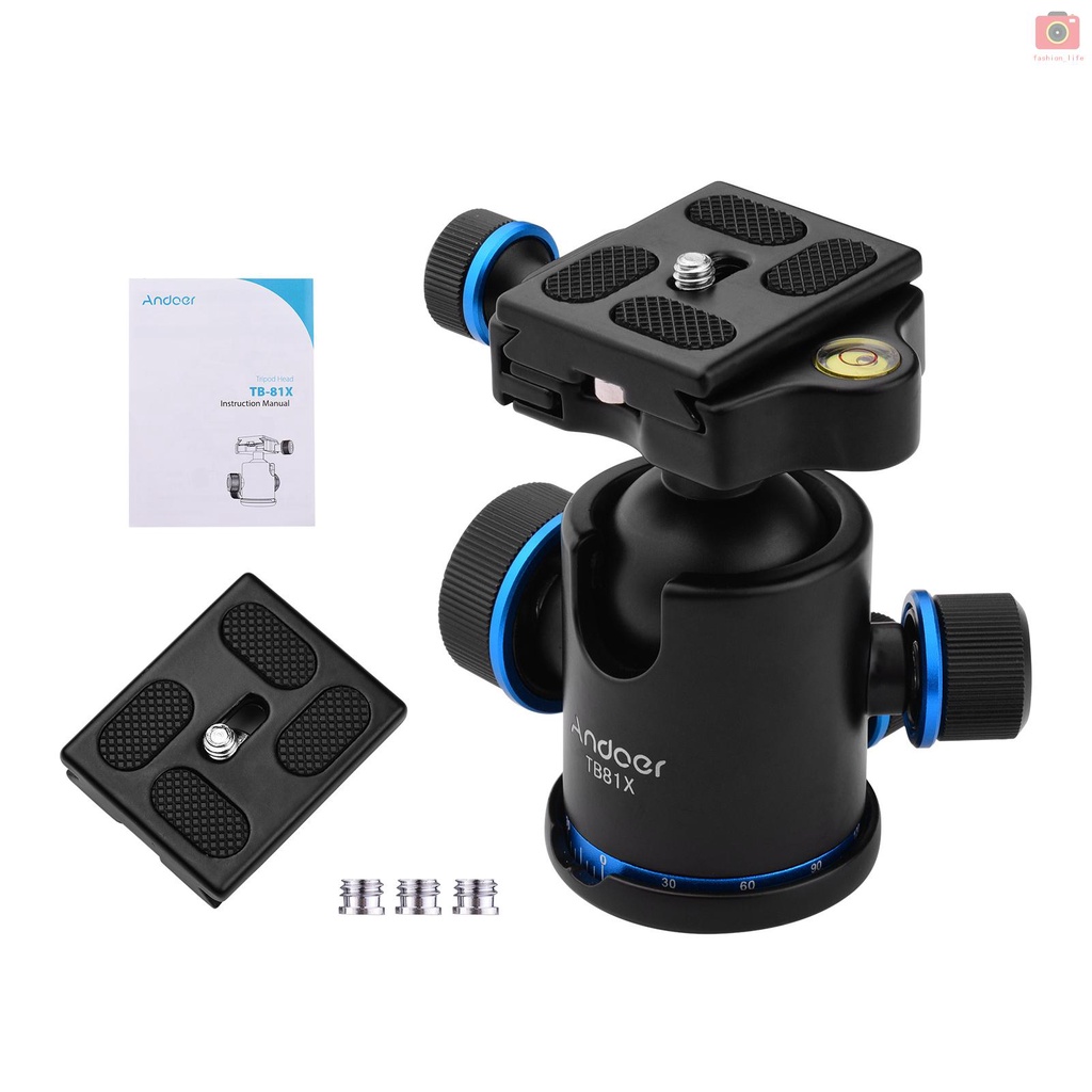 【fash】Andoer Aluminum Camera Panoramic Damper Ball Head Tripod Head 10KG Payload 360° Swivel 90° Flip with Quick Release Plate Scaled Plate Dual Bubble Level Universal 1/4in 3/8in Mounting