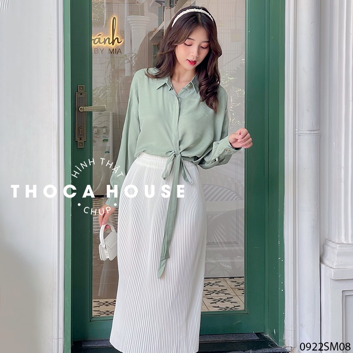 Áo sơ mi công sở thanh lịch kiểu cột nơ bên THOCA HOUSE trơn màu cực xinh mặc đi làm, đi chơi nữ tính