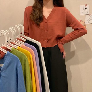 Áo Croptop tay dài dáng ôm body cổ tim chất len tăm phong cách Ulzzang nhiều màu