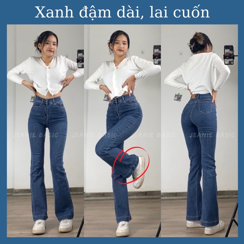 Quần jean ống loe JEANIE, quần bò ống loe lưng cao co giãn 4 chiều hàng VNXK cao cấp