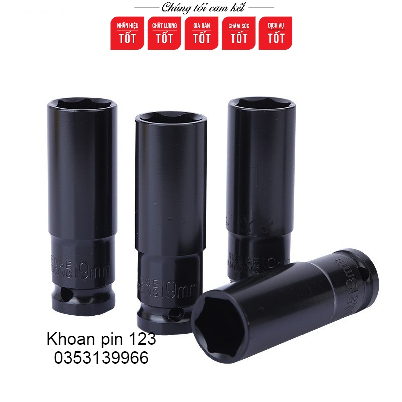Bộ 9 đầu khẩu 1/2 8 - 32mm dài 78mm vặn bulong, đầu bulong, đầu tiếp màu đen