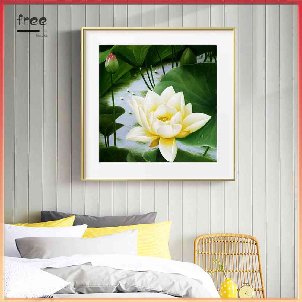 Tranh Đính Đá Kim Cương Toàn Bộ 5D DIY Hình Vẽ Hoa Sen Trắng