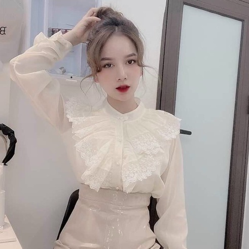 Áo sơ mi voan tiểu thư, Áo tơ óng 2 lớp cổ bèo cực xinh dễ phối đồ mặc đi làm, đi chơi | BigBuy360 - bigbuy360.vn