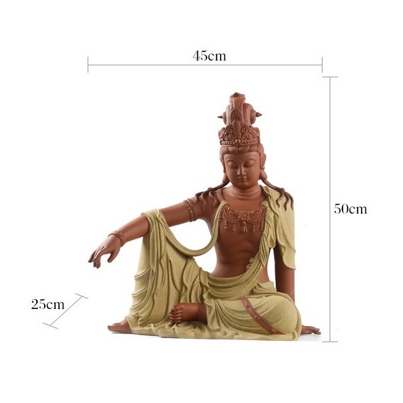 Tượng Quan Âm tự tại gốm Tử Sa cao cấp cao 50 cm - TỰ THANH QUÁN