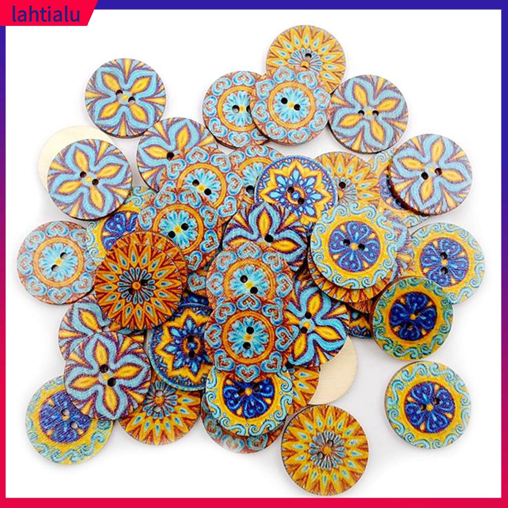 Bộ 100 Cúc Áo Gỗ In Hình Hoa Tròn Cho Túi Xách/Quần Áo DIY