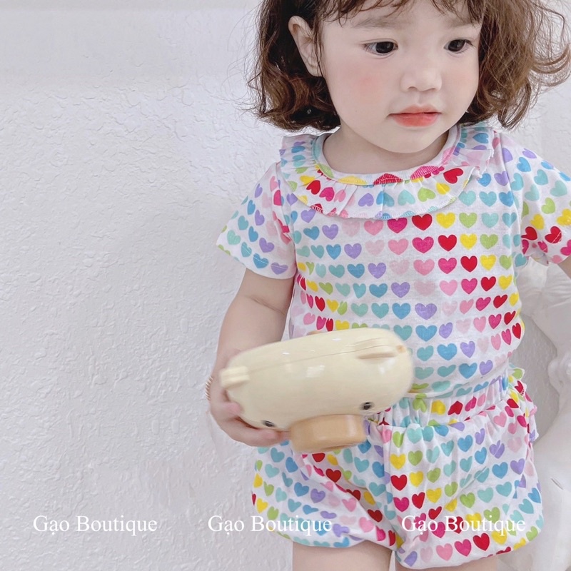 Bộ thun cotton diềm cổ cho bé gái 7-18kg