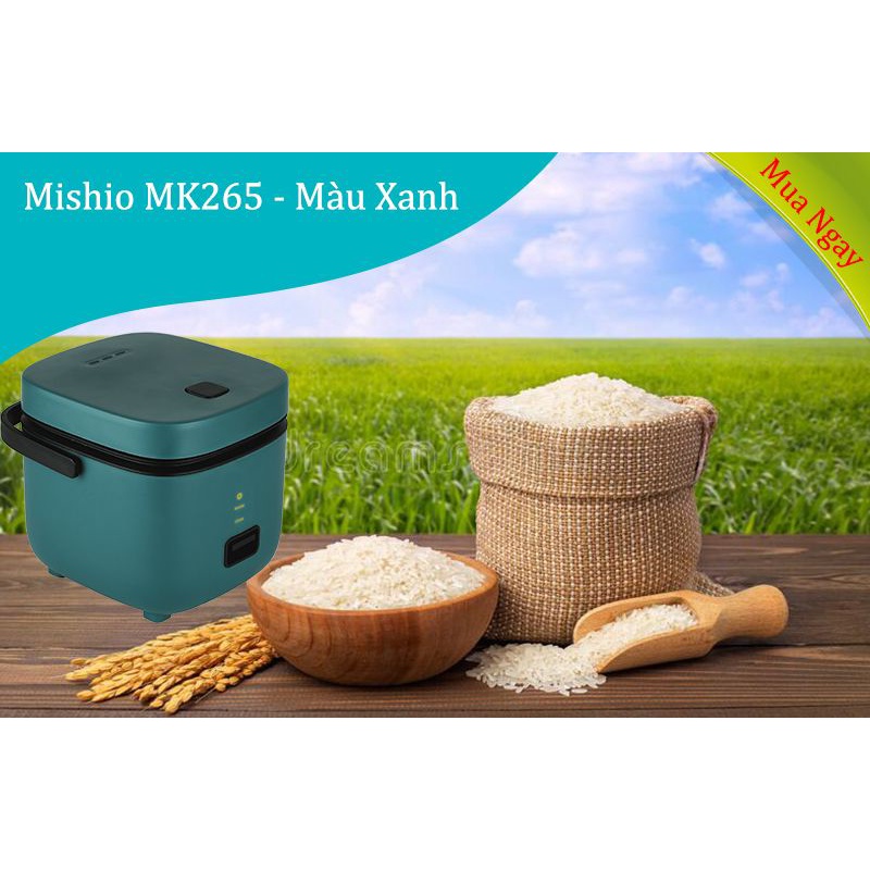 Nồi Cơm Điện 0.8L Mishio MK265 - Xanh Mint Bảo Hành 12 Tháng-Hàng Chính Hãng