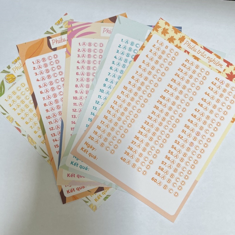 Set 10 phiếu điền trắc nghiệm, answer sheet hoa lá cành size A6