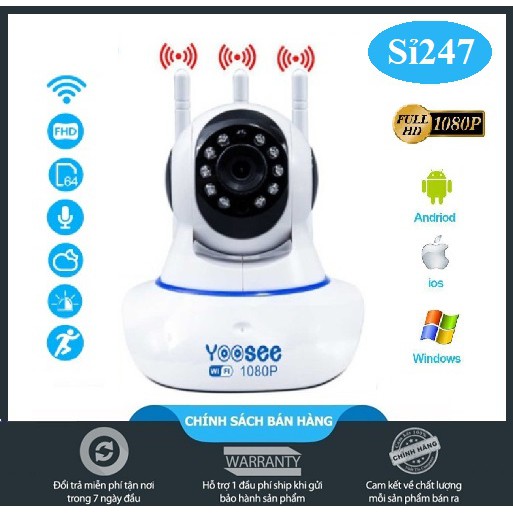 CAMERA YOOSEE 3 RÂU HD1080 - 2.0Mps không cổng mạng Lan - XOAY 360 ĐỘ