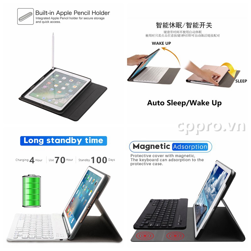 Bao da tích hợp bàn phím Bluetooth cho 2017/2018 iPad 9.7 Air1 Air2 Air3 10.2 iPad Mini 12345 Pro 9.7 10.5 | BigBuy360 - bigbuy360.vn