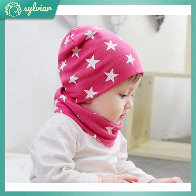 Set 2 Món Mũ Cotton Dệt Kim + Khăn Choàng Cổ Dễ Thương Xinh Xắn Cho Bé