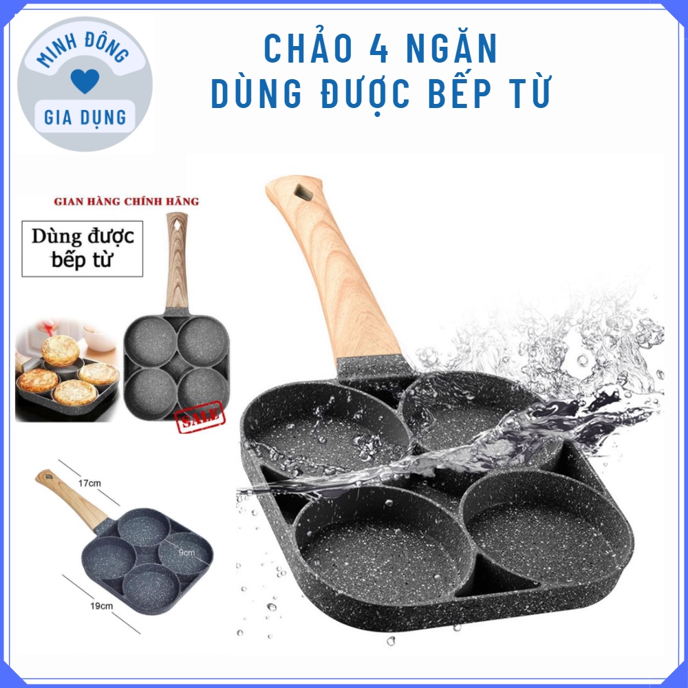 Chảo đá 4 ngăn chống dính bếp từ- Khuôn chảo chiên làm rán trứng làm bánh - Chảo chiên trứng 4 ngăn cáo cấp tiện lợi