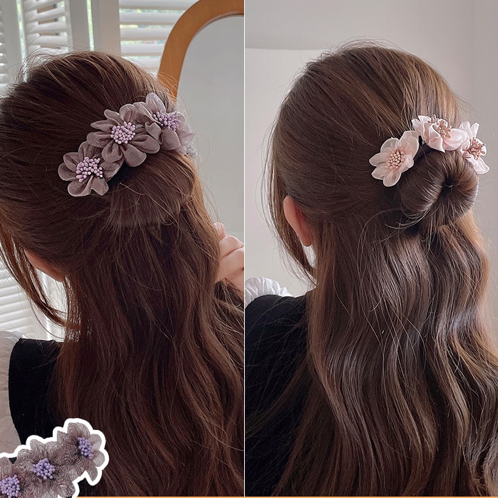 Dây buộc tóc đính hoa vải organza xinh xắn