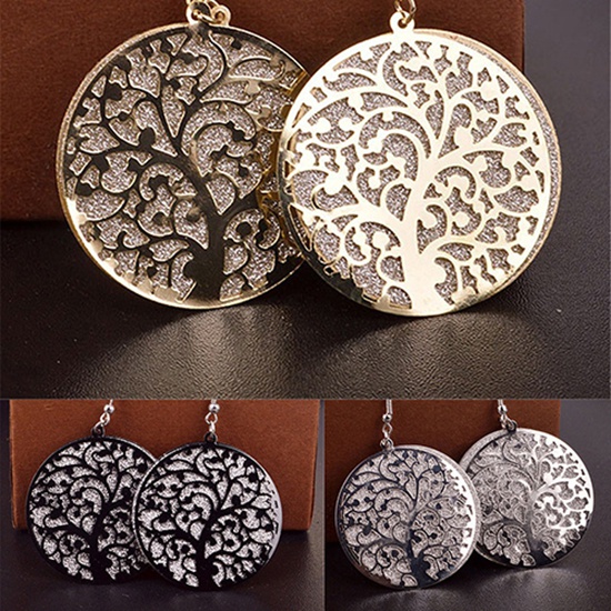 Đôi bông tai hình tròn họa tiết cây sinh mệnh thời trang cho nữ