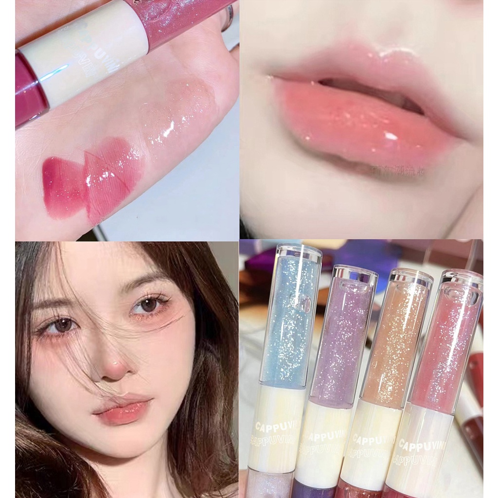 1 Bộ Son Môi Hai Đầu Màu Nhũ / Dưỡng Ẩm Lâu Trôi