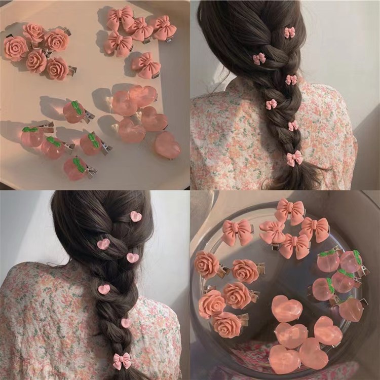 PVN47506 Kẹp Tóc Mini Đính Nơ Hình Trái Tim/Nơ Màu Hồng Dễ Thương Phong Cách Hàn Quốc Cho Nữ