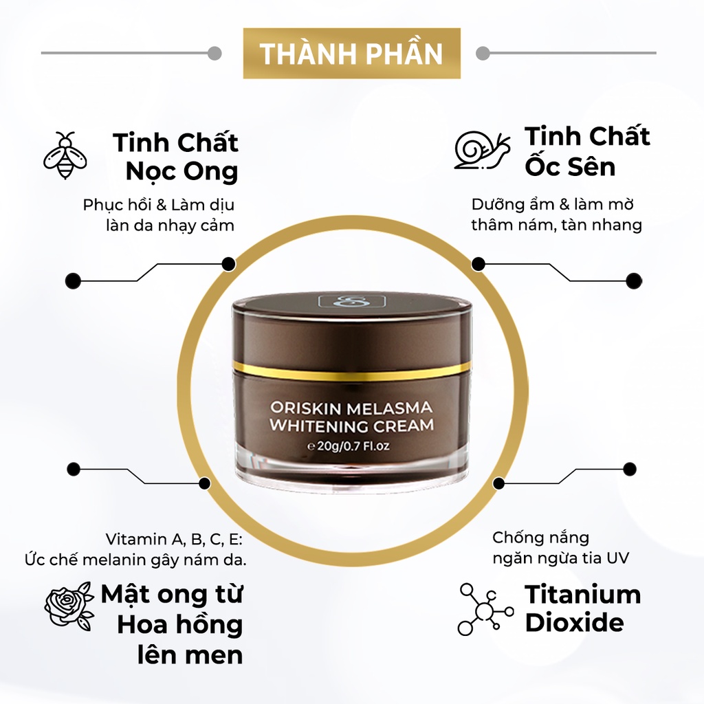 Kem Nám Tàn Nhang Oriskin Melasma &amp; Whitening Cream Làm Mờ Nám Tàn Nhang Lâu Năm, 20ml