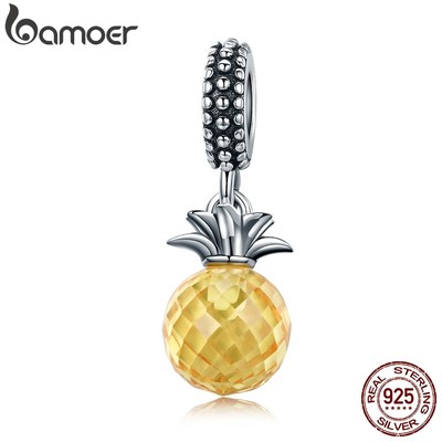 Hạt trang sức Bamoer hình quả dứa bạc đính đá dễ thương thời trang