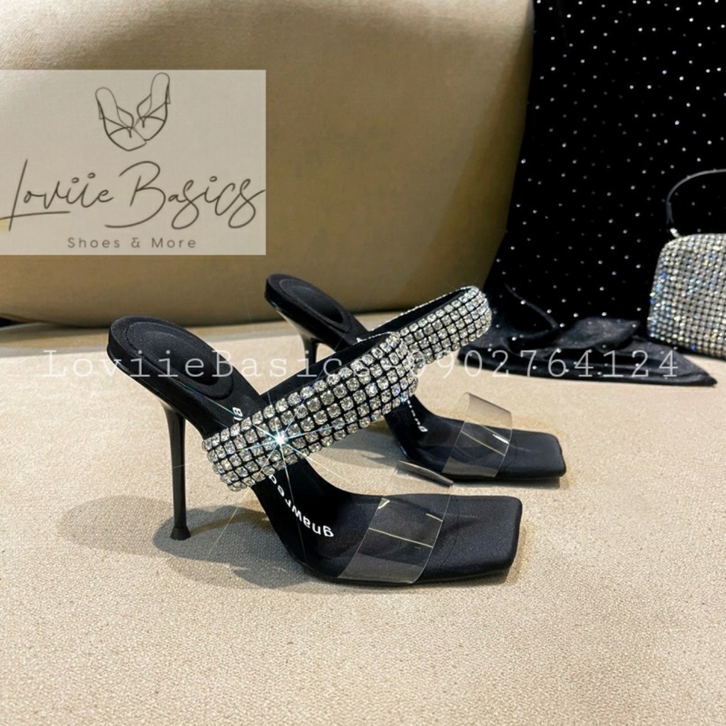 GUỐC NỮ LOVIIE BASICS - DÉP THỜI TRANG QUAI NGANG TRONG SUỐT - DÉP CAO GÓT MŨI VUÔNG 11 PHÂN - D220781