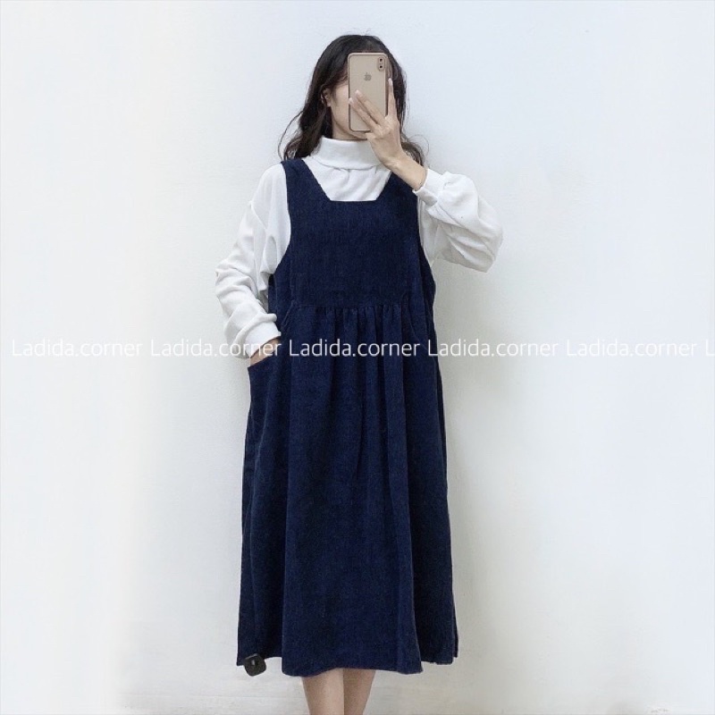 Set yếm nhung tăm ulzzang hàn quốc