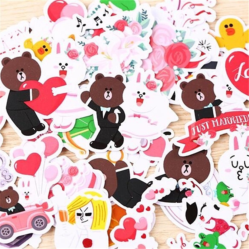 ❀ Sticker Dán Trang Trí Q-2 Hình Thỏ Và Gấu Brown ❀ Bộ 36 Miếng Dán Trang Trí Thủ Công Xinh Xắn