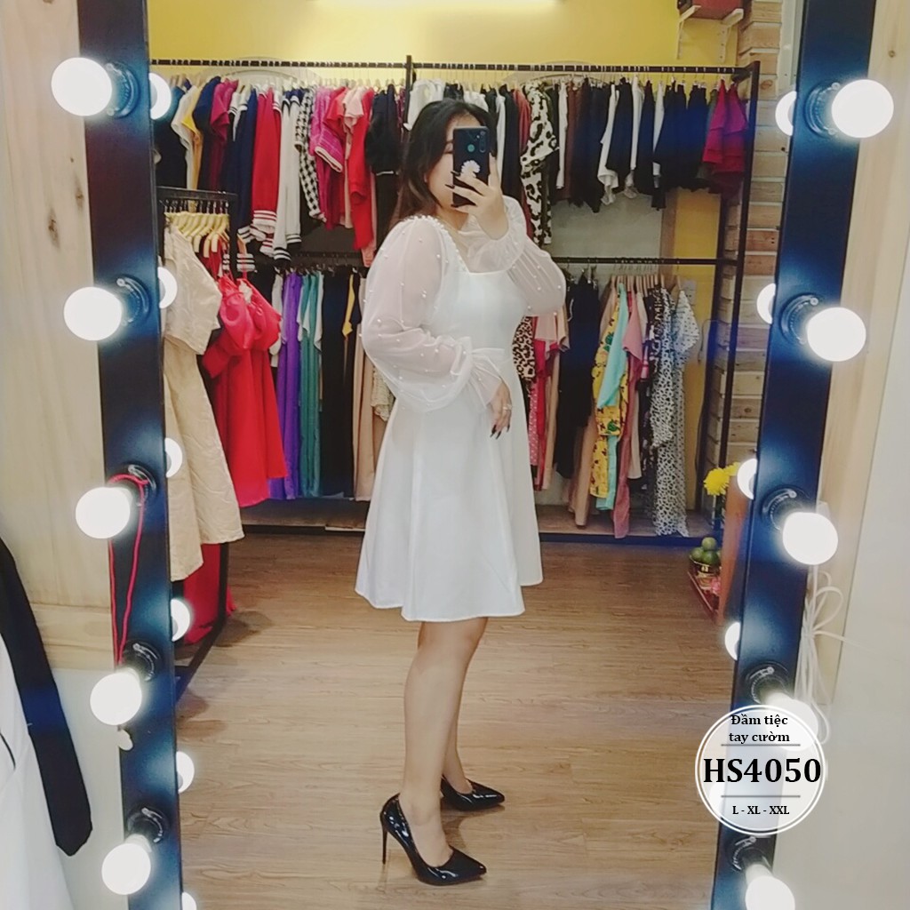 ĐẦM BIGSIZE DỰ TIỆC TAY VOAN ĐÍNH CƯỜM SIÊU SANG CHẢNH HS4050 - Hình thật kèm video - MÀU ĐEN,TRẮNG - SIZE L,XL,XXL | BigBuy360 - bigbuy360.vn
