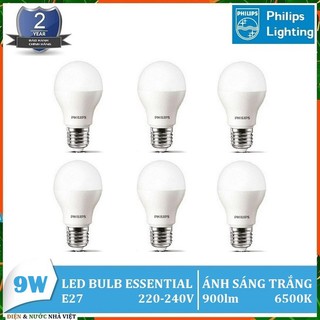 COMBO 6 BỘ - BÓNG ĐÈN PHILIPS LEDBULB ESSENTIAL 9W E27 A60 ( TIẾT KIỆM ĐIỆN - ÁNH SÁNG TRẮNG & VÀNG )