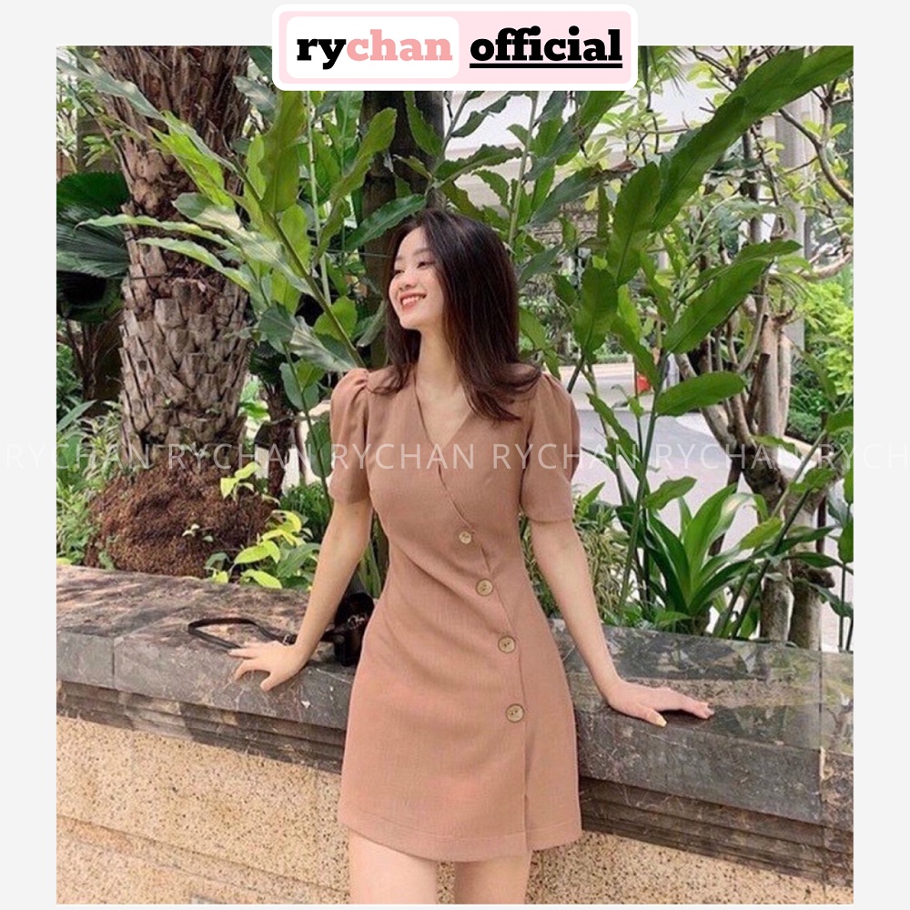 Đầm Xòe Nút Xéo Cổ V Form Ngắn 2 Màu [Ảnh Thật Cuối] - DX979