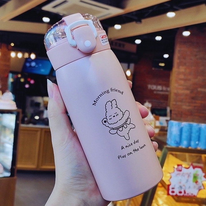 Bình Giữ Nhiệt +Túi cute dễ thương, Bình đựng nước giữ nhiệt inox 500ml có ống hút cho bé đi học - BlueStore