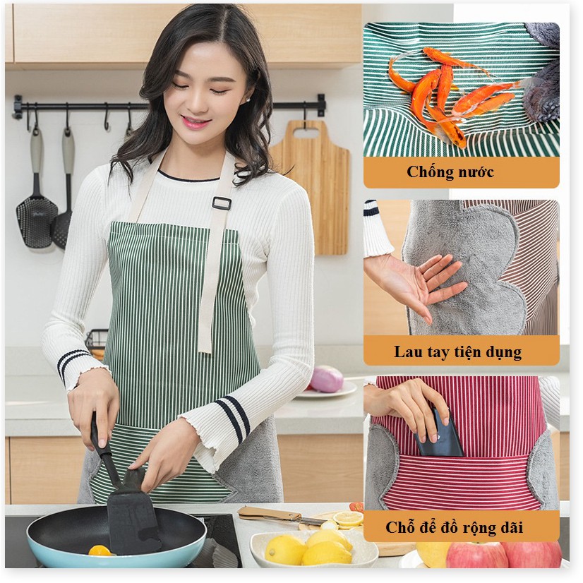Tạp Dề 3 Trong 1 Chống Bám Dầu Mỡ, Có Chỗ Lau Tay, Đựng Đồ Cao Cấp