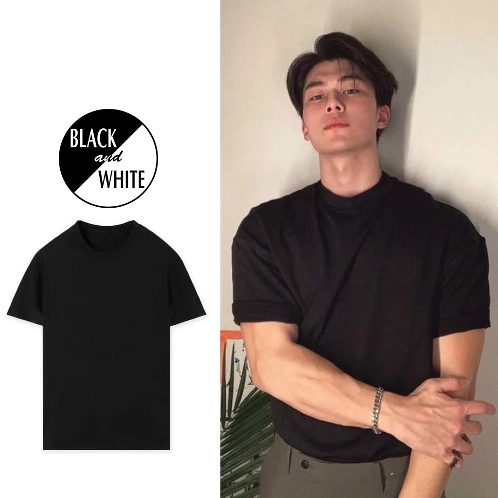 Áo Thun Trơn Nam cổ tròn Cao Cấp Tay ngắn Cotton co giãn 2 chiều dày dặn mềm mịn basic Trắng Đen Black&white