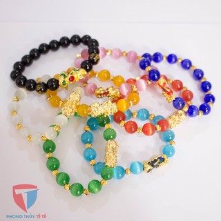 Vòng tay đá mix mặt tỳ hưu vàng ( Màu Xanh lá )