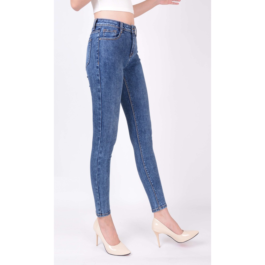 Quần jean nữ ống bó skinny đẹp lưng cao cạp cao trơn màu xanh đá hàng hiệu cao cấp mã 419 VANIZEN
