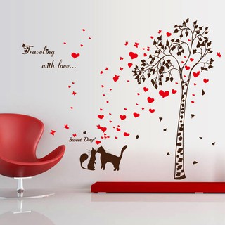Decal trang trí dán tường tình yêu 2 chú mèo lãng mạng cho bé SK9208