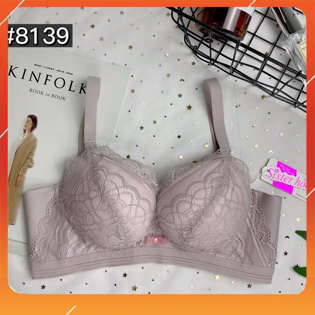 Áo ngực siêu mềm, Áo lót nữ không gọng nâng ngực, dây lưng to bản, đệm mút 3cm, phối ren tiểu thư, Mã A8409