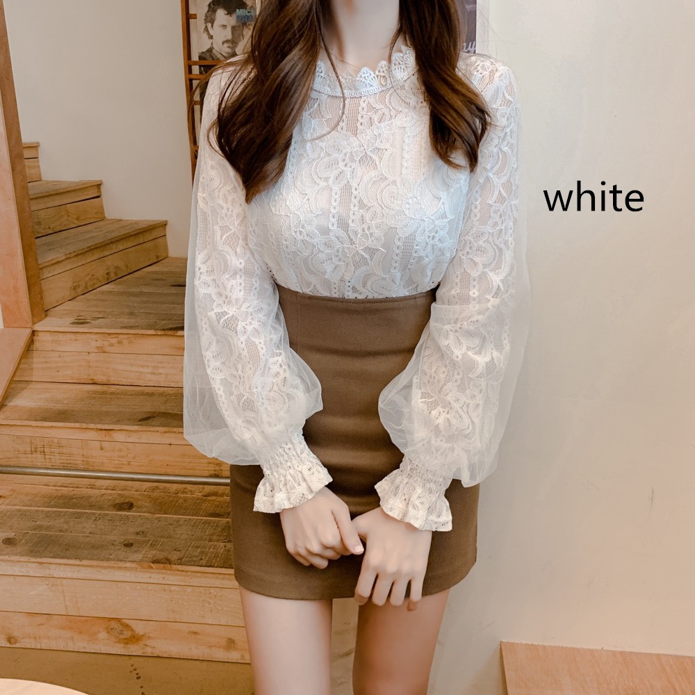 Áo sơ mi SUXI tay dài phối ren phong cách Hàn Quốc