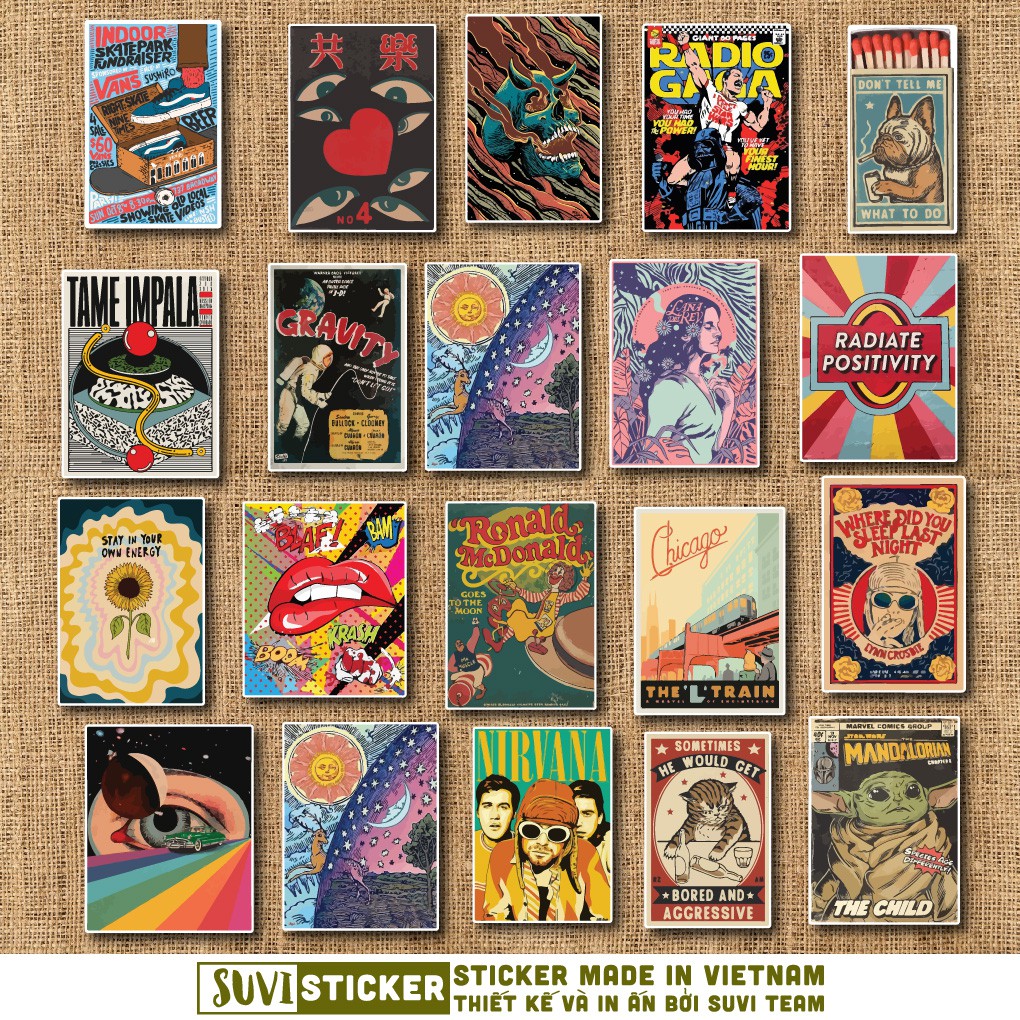50 Sticker Vintage chống nước sticker dán mũ bảo hiểm, laptop, điện thoại, đàn guitar, vali. MSP: SV39